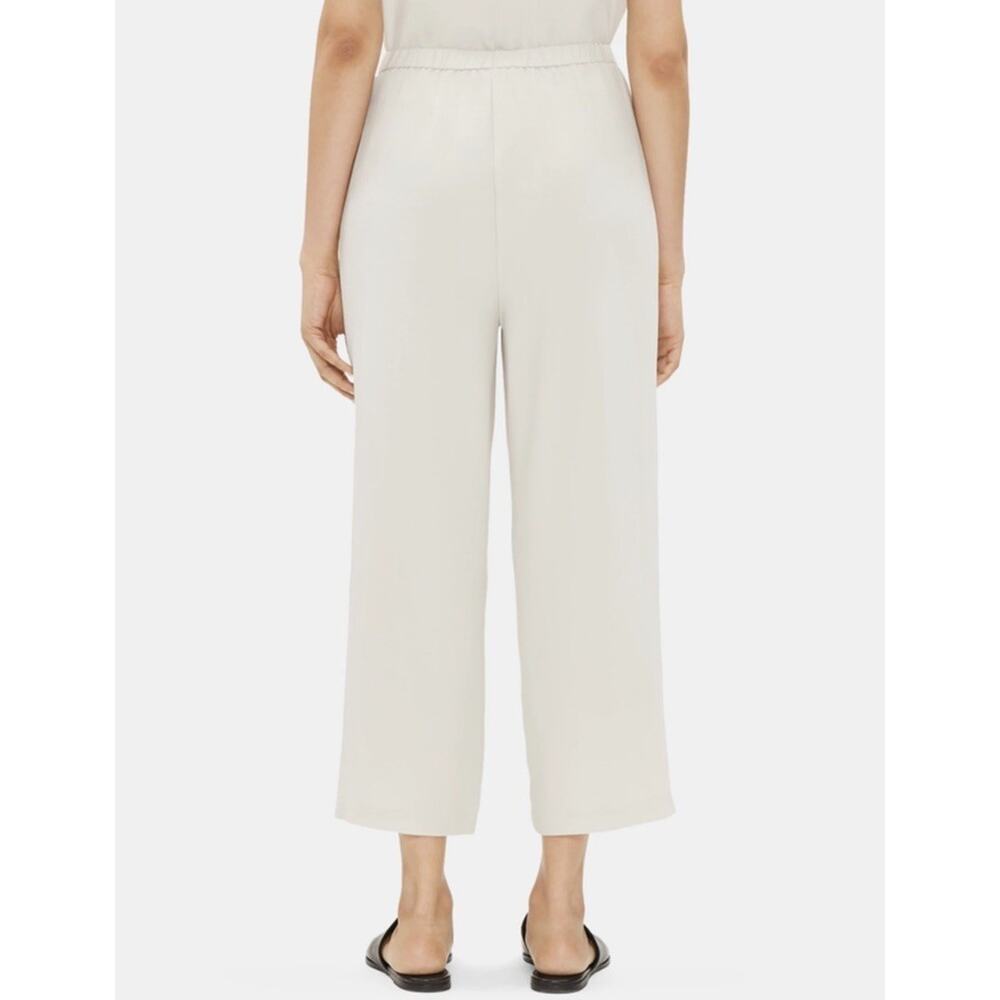 Eileen Fisher Size XL Silk Georgette Crepe Cropped Pants Wide Leg Pull On Bone - Picture 7 of 16
